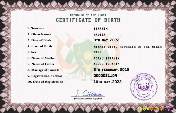 Niger vital record birth certificate